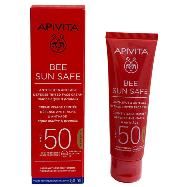 APIVITA BEE SUN SAFE CREMA FACIAL ANTIMANCHAS Y ANTIEDAD CON COLOR SPF50 50ML